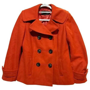 Antonio Melani Women's Orange Wool Blend Pea Coat Size 6 Winter Quiet Luxury